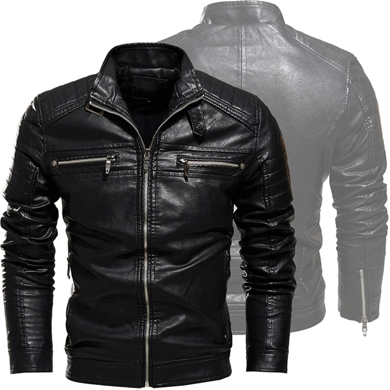 

Autumn Leather Jacket Men Zippers Fleece Motorcycle Leather Jackets Coats Men Biker Faux Leather Jacket Casual Clothing