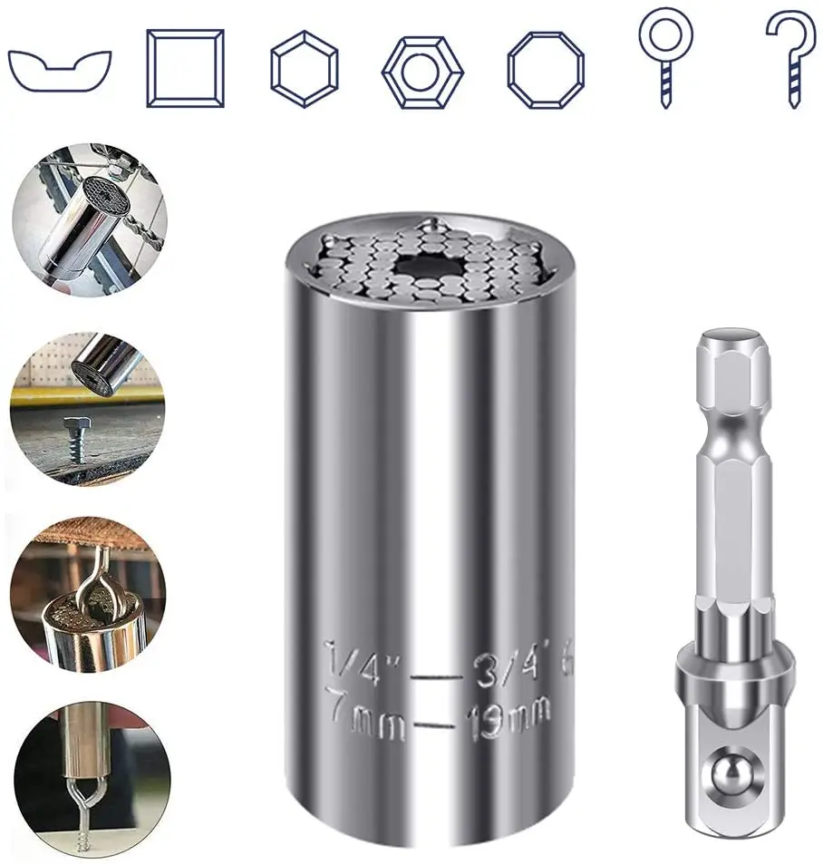 Llave de torsión Universal, juego de cabeza de manga mágica, llave inglesa de 7-19mm, mango de forma de llave, herramientas multimano, manga CR-V