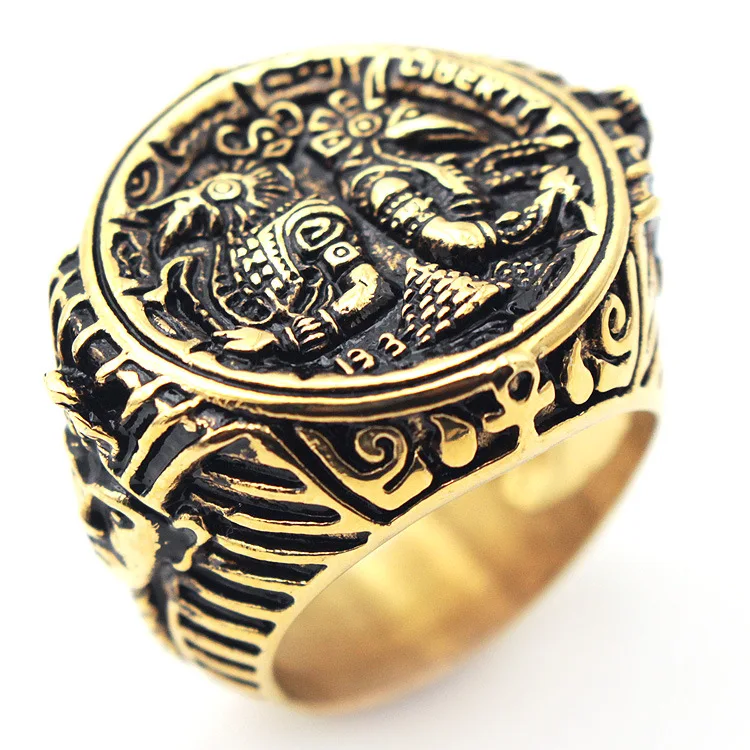 AsJerlya Vintage Men's Titanium Steel Ring Ancient Egyptian Anubis Wanderer Stainless Steel Rings For Men's Jewelry Accessories