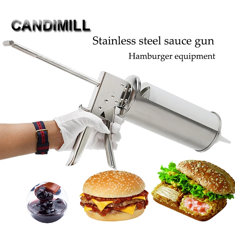 CANDIMILL Burgers Shop Equipment Stainless Steel Burger Sauce Gun Salad Dressing Dispenser 10g 20g Jam Filler Bottle Squeezer