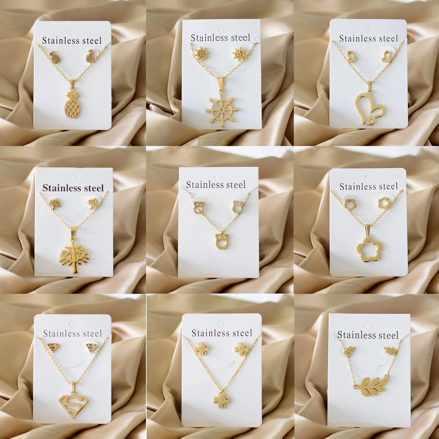 Necklace Earrings Jewelry Sets for Women Flowers Butterfly Cross Stainless Steel 18K Gold Plated 2023 Trendy Wholesale Adornment