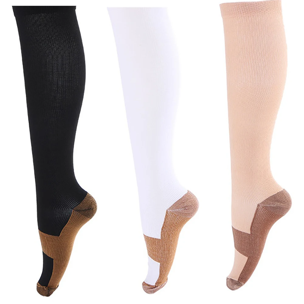 Men Women Copper Fiber Long Socks Compression Pressure Stockings Outdoor Sports Running Socks 15-20mmHg