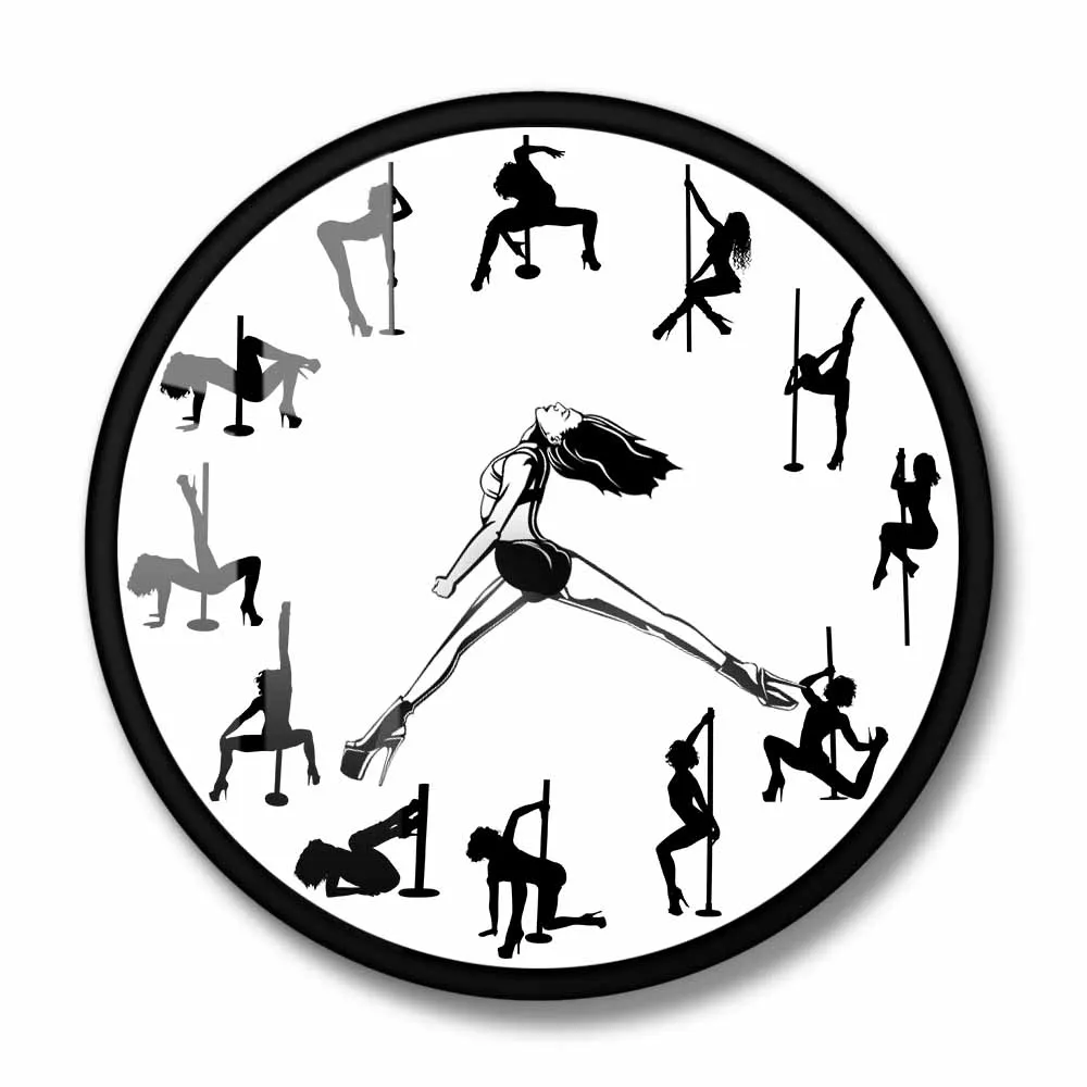 Pole Dancer Wall Clock Dancing Moving Clock Hands Room Décor Silent Quartz Studio Sexy Girl Steal Tube Dance Novelty Wall Clock