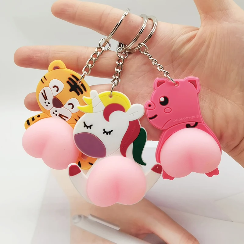 Squeeze Butt Key Ring Fidget Butt Doll Cartoon Mini Keychain Squishy Ball Novelty Gift Car Key Ring Student School Bag Pendant