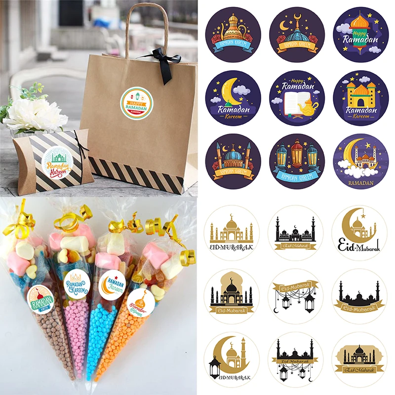 90pcs Eid Mubarak Stickers Moon Star Mosque Pattern Gifts Holiday Stickers Islamic Muslim Decoration Ramadan Decoration Supplies