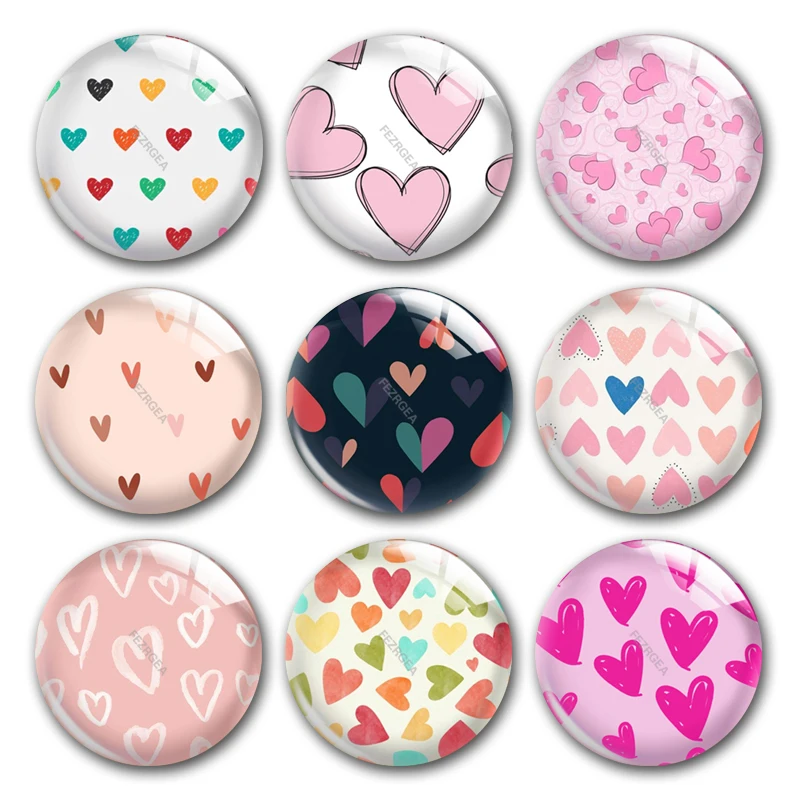 

Handmade Valentine's Day Cute Heart Lover Round Photo Glass Cabochons Demo Flat Back DIY Jewelry Making Findings Accessory