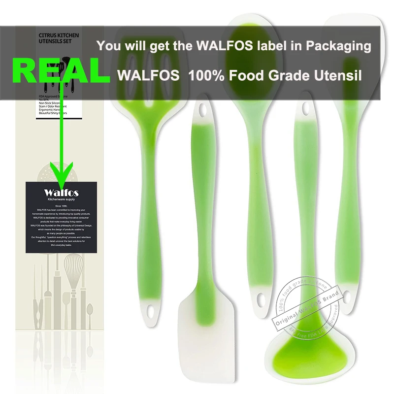 WALFOS Food Grade Silicone Cooking Tools Accessories Heat-Resistant Kitchen Utensil Set Non-Stick Spatula Turner Ladle Spoon