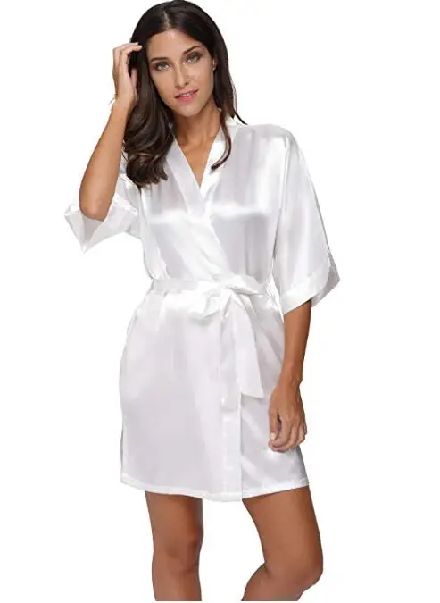 Bata de baño de seda satinada para dama de honor, Kimono corto, Floral, a la moda, para novia y boda
