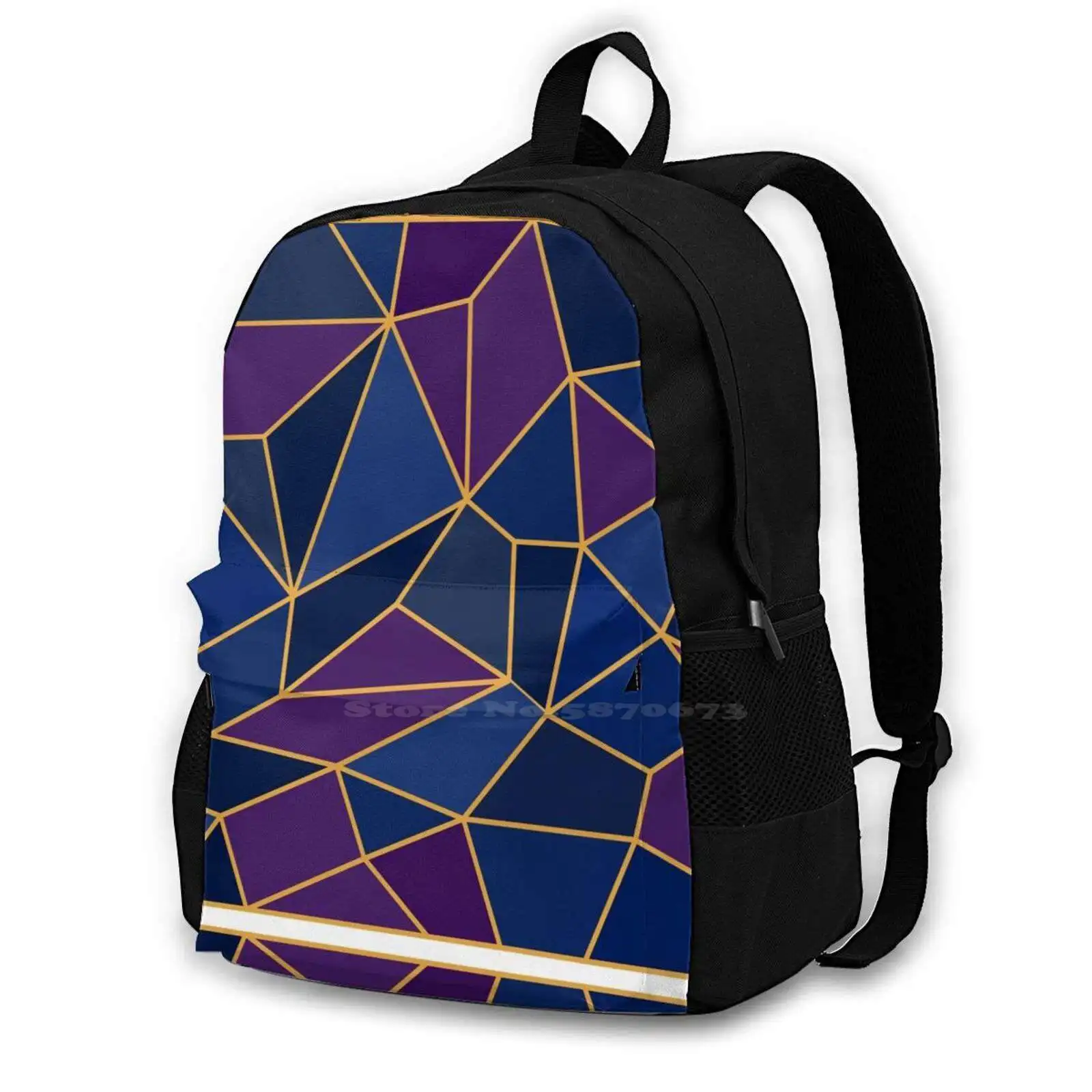 

Abstract Geometric Stained Glass Style Amethyst & Sapphire Shades Hot Sale Schoolbag Backpack Fashion Bags Stained Glass Modern