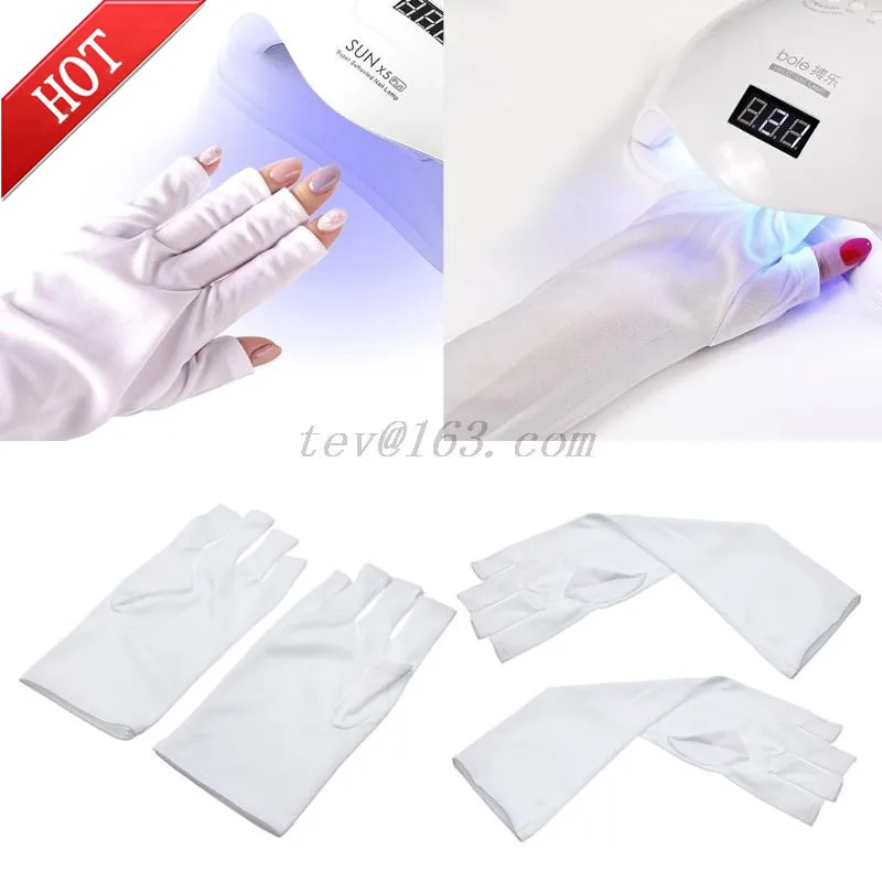 Women Anti UV Protection White Fingerless Gloves Sleeves Hand Shield for LED Nail Art Gel Dryer Light Lamp Manicure Tool