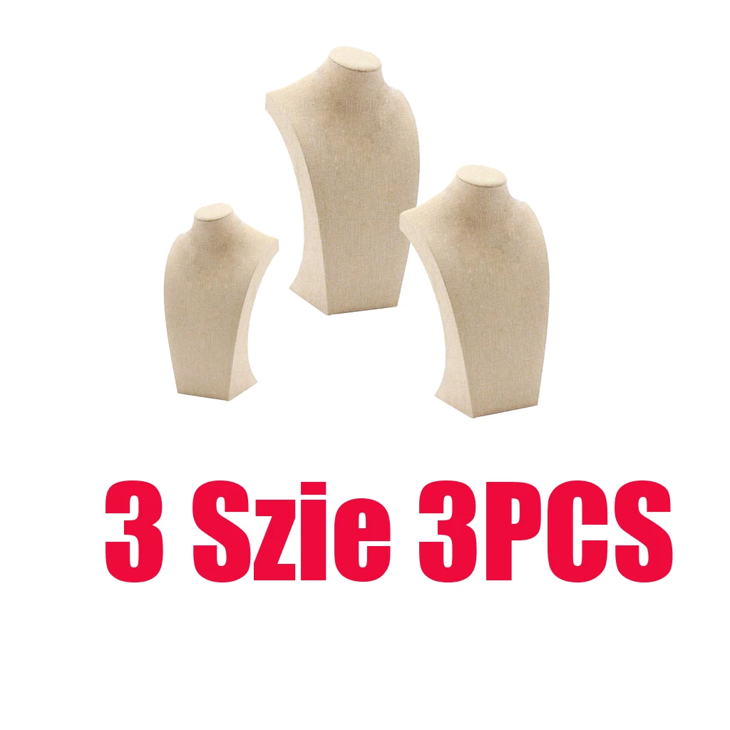 3 Pieces Necklace Display Bust Mannequin Jewelry Display Stand Holder, Beige Linen, 4.53x7.87 & 5.71x9.84 & 6.89x11.42 inch