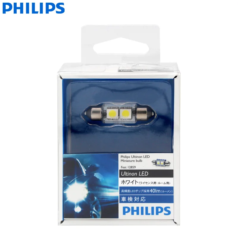 Philips Ultinon LED Fest 36mm 37mm 38mm C5W Festoon 12859 6000K Cool White 2x LED Chips Car Turn Signal Interior Light  (Single)