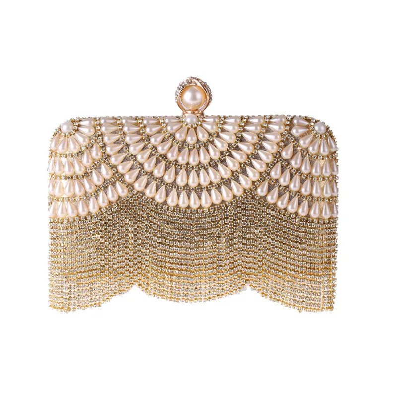 

Tassel Diamonds Women Evening Bags Beading Handmade Pearl Day Clutch One Side Rhinestones Female Holder