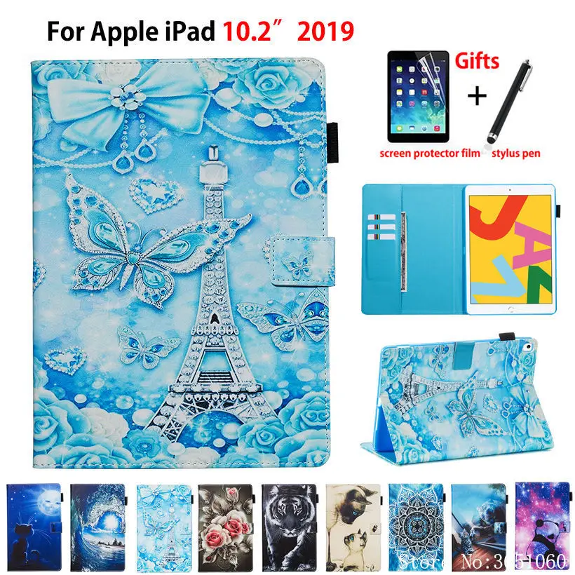 Case For iPad 10.2 2019 Smart Cover for Apple iPad 7th Generation A2200 A2198 A2232 Funda Animal Pattern Stand Skin Shell +Gift