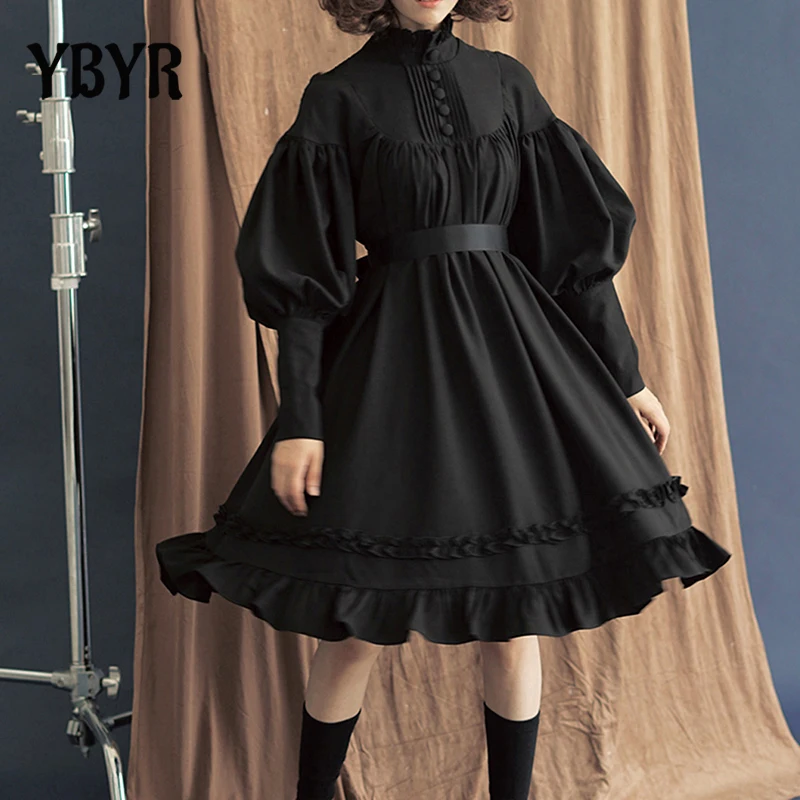 YBYR Gothic Lolita Dress Japanese Soft Sister Black Dresses Elegant Cotton Women Party Princess Dress Girl Halloween Costume