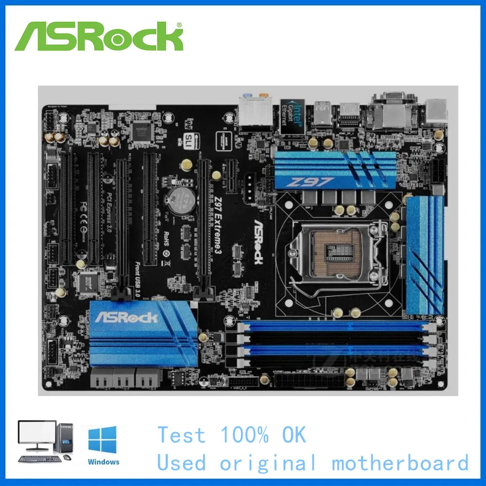 

For ASRock Z97 Extreme3 Computer USB3.0 SATAIII Motherboard LGA 1150 DDR3 Z97 Desktop Mainboard Used