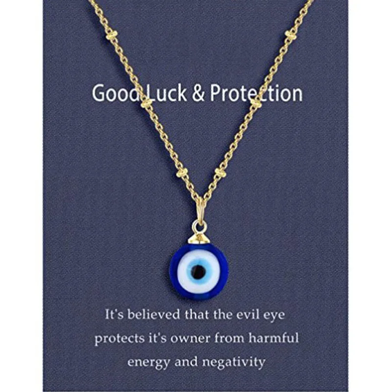 Evil Blue Eye Necklace Turkey Blue Eye Round Bead Chain Pendant Necklace Women's Lucky Blue Glass Jewelry Accessories