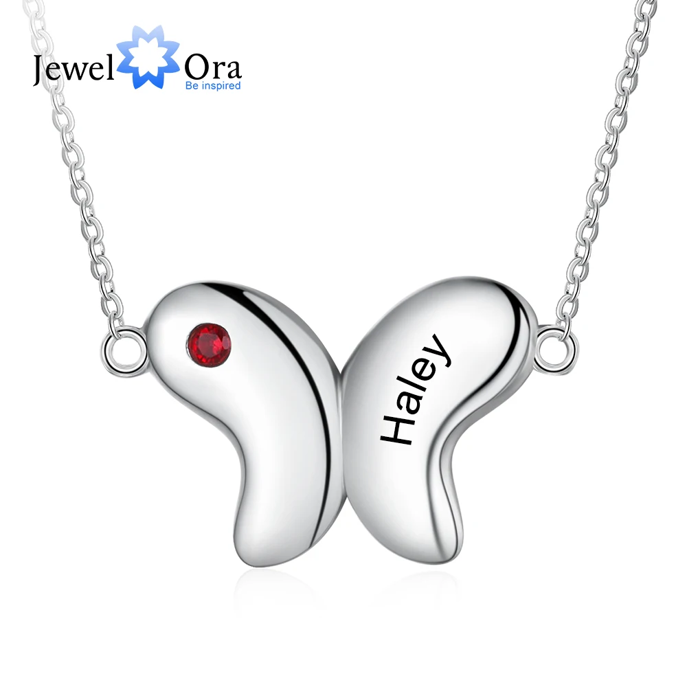 JewelOra Personalized Engraving Name Children Necklace Cute Butterfly Pendant Custom Birthstone Jewelry Christmas Gifts for Kids