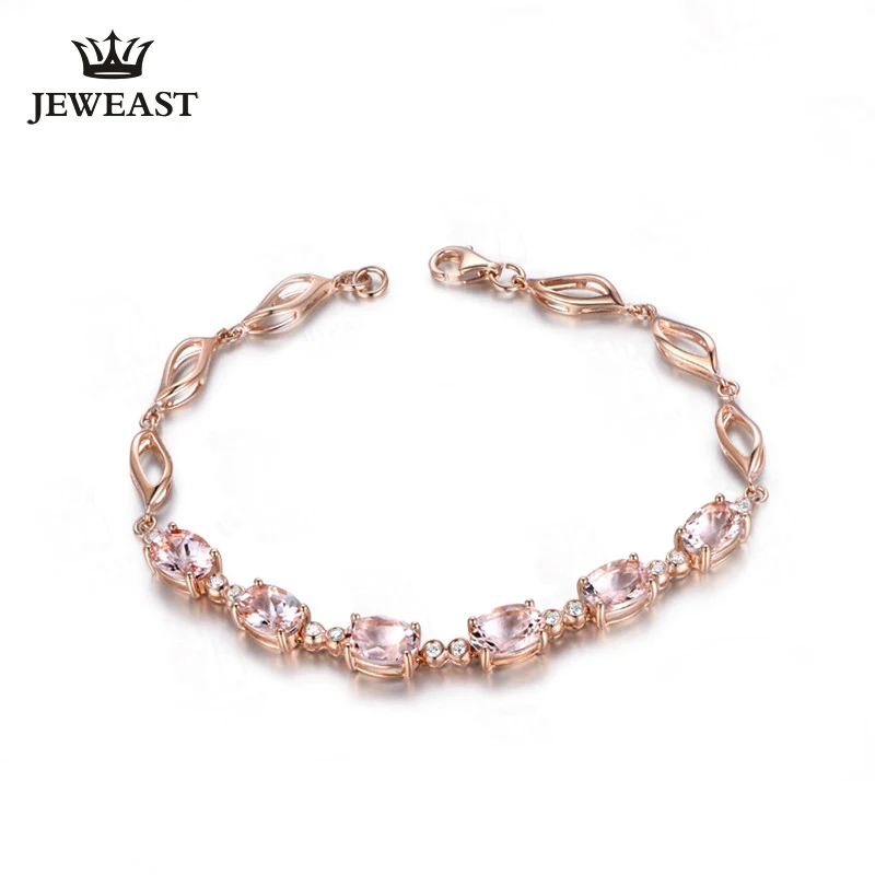 MLZB Natural morganite 18k Pure Gold Female Bracelets Fine Jewelry  Gift Girl Thin Trendy Solid 750 Real Bangle Party Good Nice