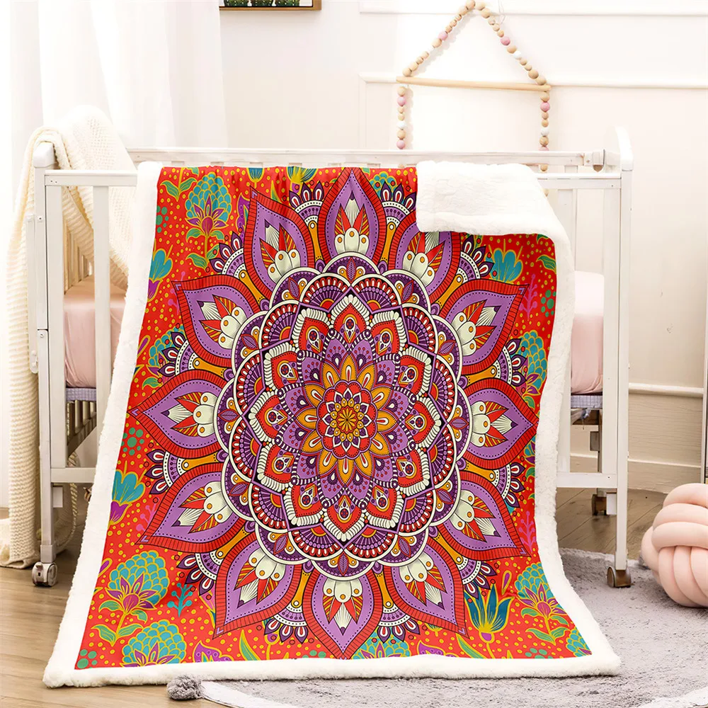 

Bohemian Throw Blankets for sofa winter Sherpa Fleece Blanket Lamb wool flannel double Mandala blanket Warm blankets