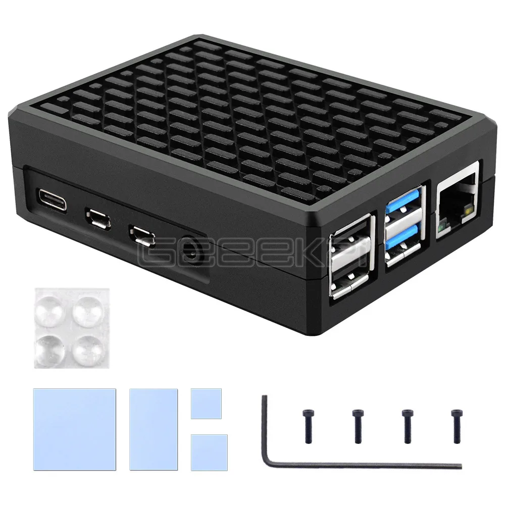 GeeekPi Schwarz Metall Fall Passive kühlung Aluminium Fall mit Kühlkörper Netzteil für Raspberry Pi 4B Pi 4 Modell B