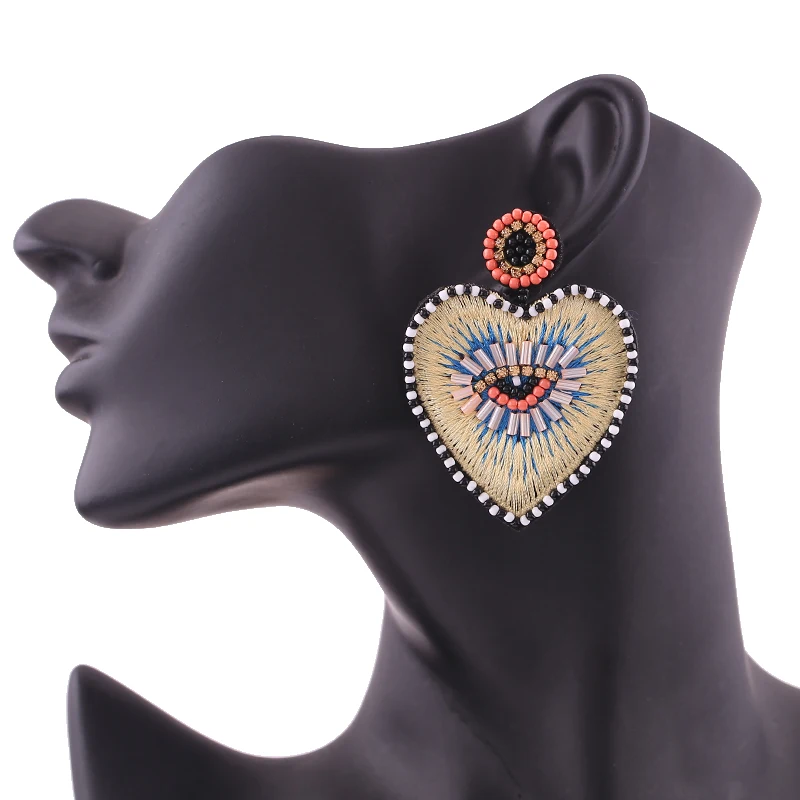 Sehuoran Bohemian Oorbellen Multicolor Heart Dangle Earrings For Women Trendy Beads Statement Earrings Wedding Fashion Jewelry