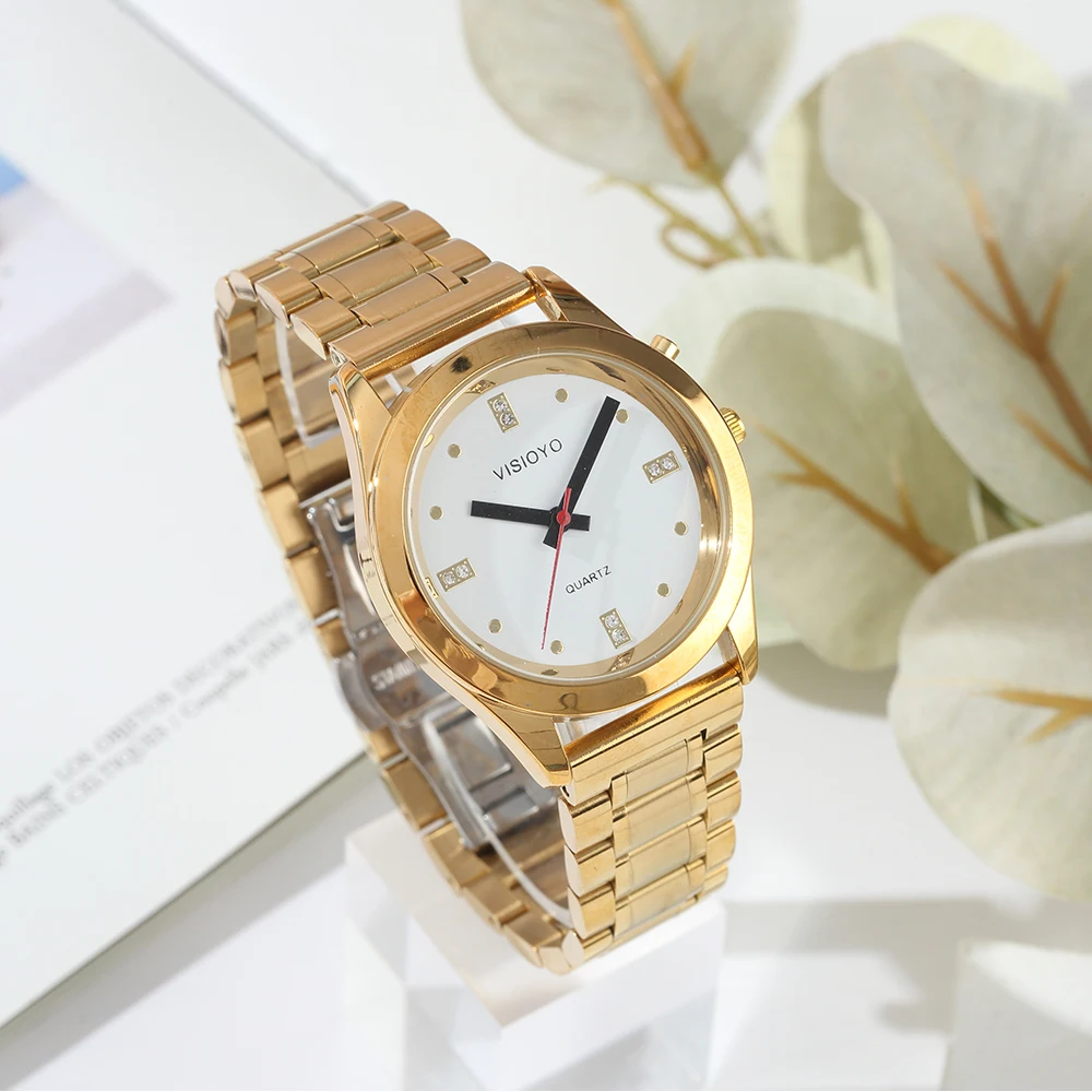 French Talking Watch with Alarm Function, Talking Date and time, White Dial, Folding Clasp, Golden Case TAG-404