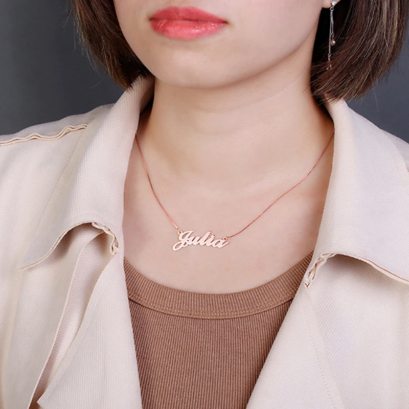 AILIN 18K Gold Plated Name Necklace Women Nameplate Pendant Necklace Stainless Steel Custom Necklace Personalized Jewelry Gifts