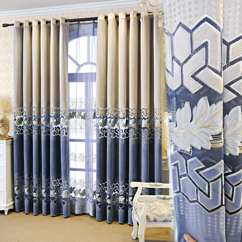 

Villa American luxury atmosphere French l blue curtain living room bedroom neo classical flannel European curtain