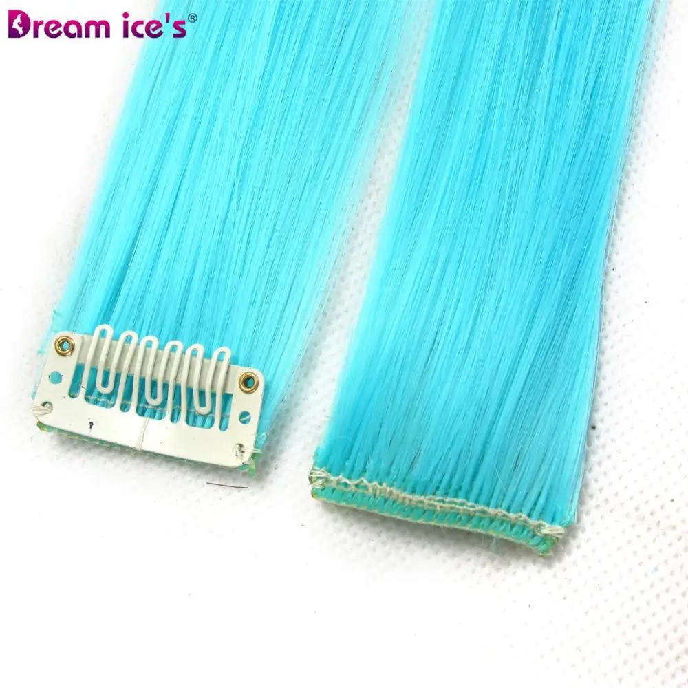 Synthetic Long Single Clip In Hair Extensions One Piece Pink Rainbow Color Fashion Straight Hairpiece For Women And Girl