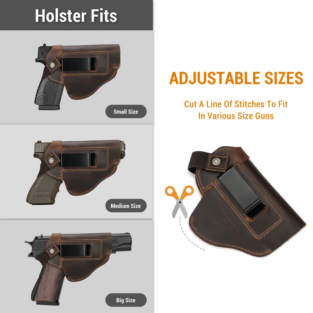 Universal Gun Holster With Concealed Carry Holsters Belt Clip Genuine Leather Airsoft Pistol Cover Bag for All Size Handgun