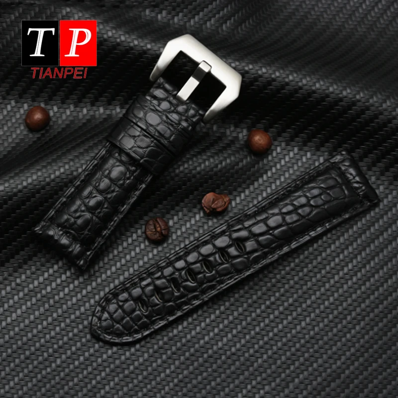 High Quality Crocodile skin 22mm watch band for Panerai 441 24mm 26mm watch strap black brown genuine leather bracelet men‘s’