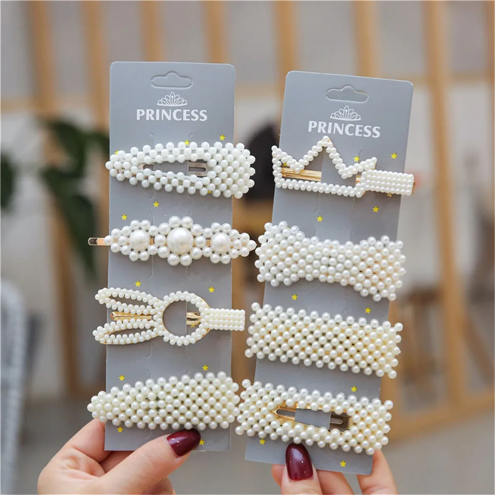 

3Pcs/Set Fashion Pearl Hair Clip Snap Button Hair Pins for Women Sweet Pearl Hairpin Hair Clips Jewelry Lady Barrette Stick