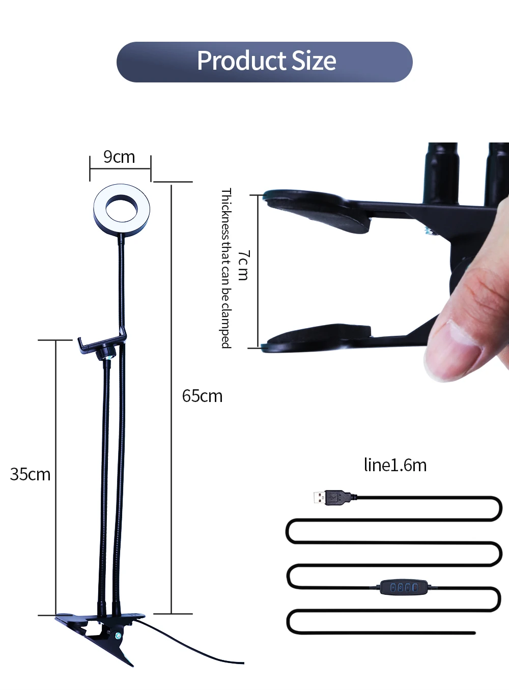 유연한 휴대 전화 홀더와 범용 셀카 링 라이트, 레이지 브래킷 책상 램프 LED 조명 라이브 스트림 사무실 주방