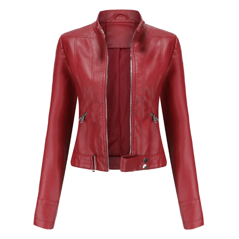 New Leather Women\'s Short Jacket Spring and Autumn Stand-up Collar Women\'s Leather Jacket Women\'s Thin Leather Jacket