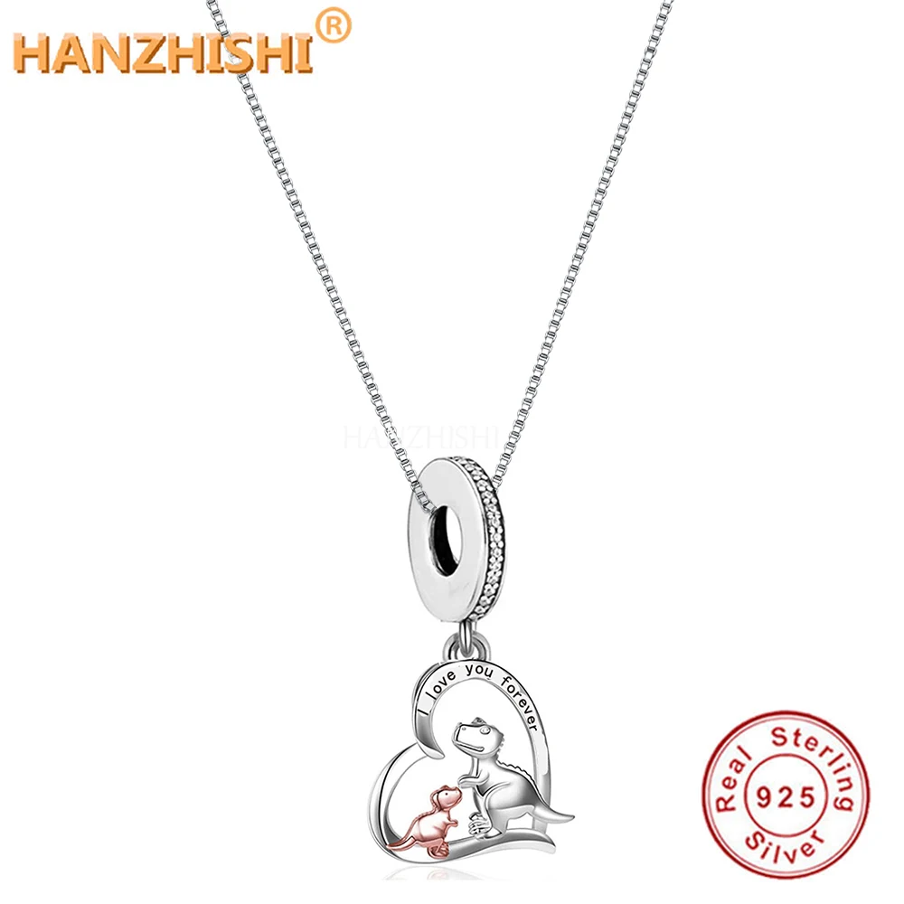 

Dinosaur Necklace 925 Sterling Silver I Love You Forever Heart Pendant Box Chain Necklace Vintage Fine Jewellery for Women Men