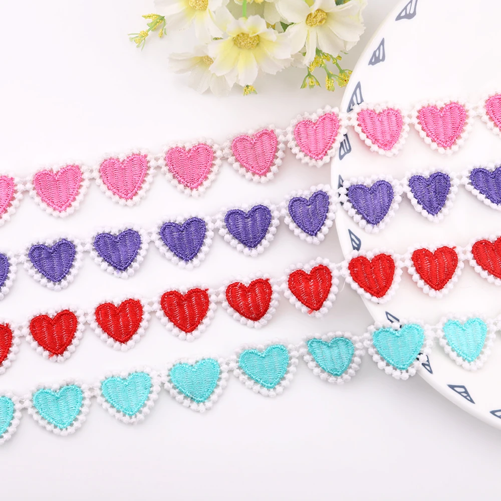 

2Yards New Colorful Peach Heart Embroidered Lace Decorative Lace Collar Clothing Trim Accessories DIY Handmade Sewing Crafts