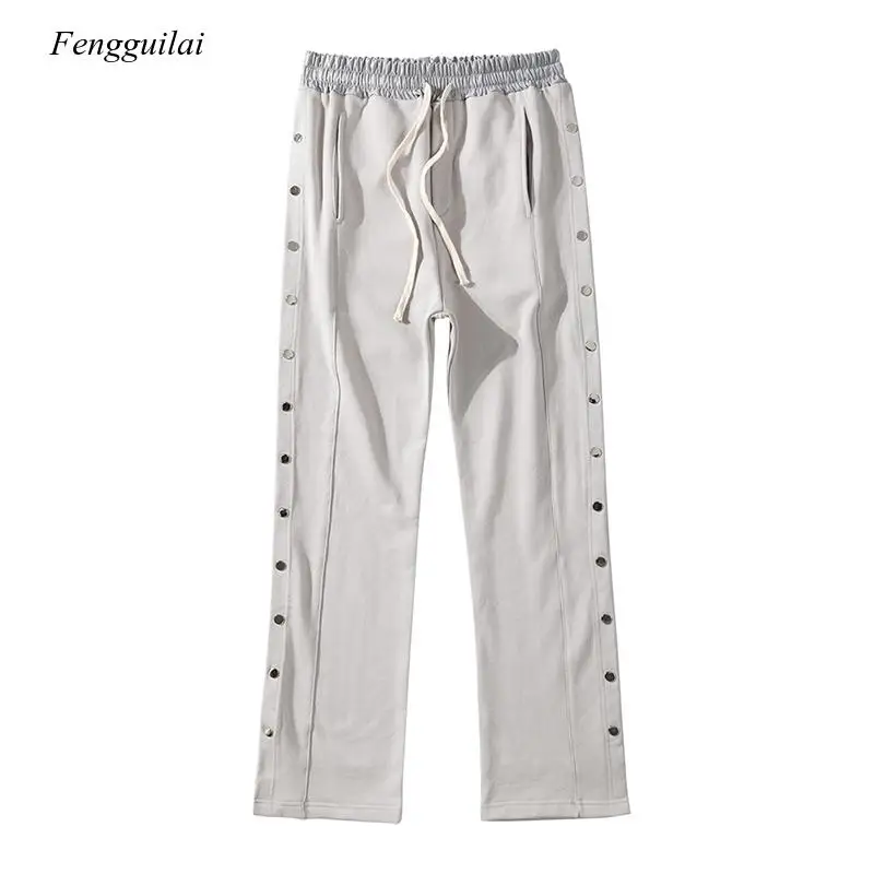 Double Side Button Jogger Sweatpants Men Elastic Wasit Streetwear Loose Casual Hip Hop Trousers Wide Leg Harajuku Cargo Pants