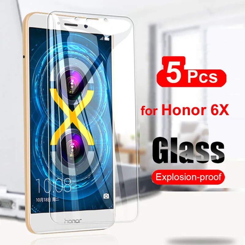 5PCS Tempered Glass For Huawei Honor 6X Screen Protector 2.5D 9H Protective Glass Film For Huawei Honor 6X Clear