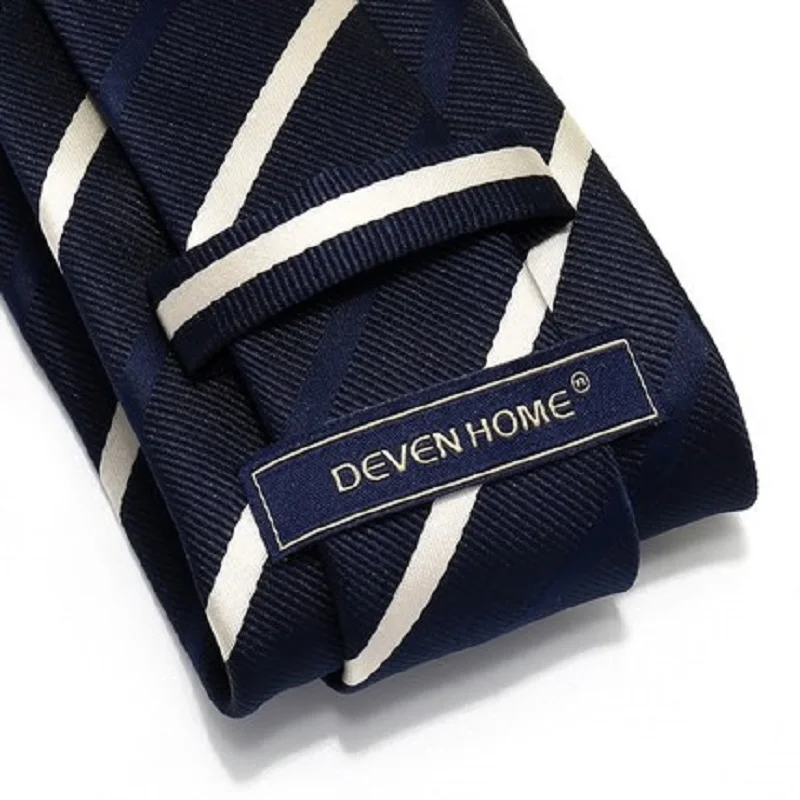 High Quality 2024 Designer New Fashion White Striped Navy Blue 8cm Ties for Men’s Zipper Necktie Work Formal Suit with Gift