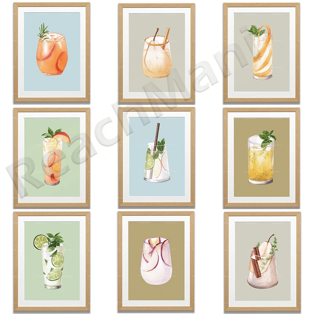 

Cocktail Posters, Bright Wall Art Fruit Drink Bar Canvas Painting Nordic Posters and Prints Living Room Decoration Wall Picture