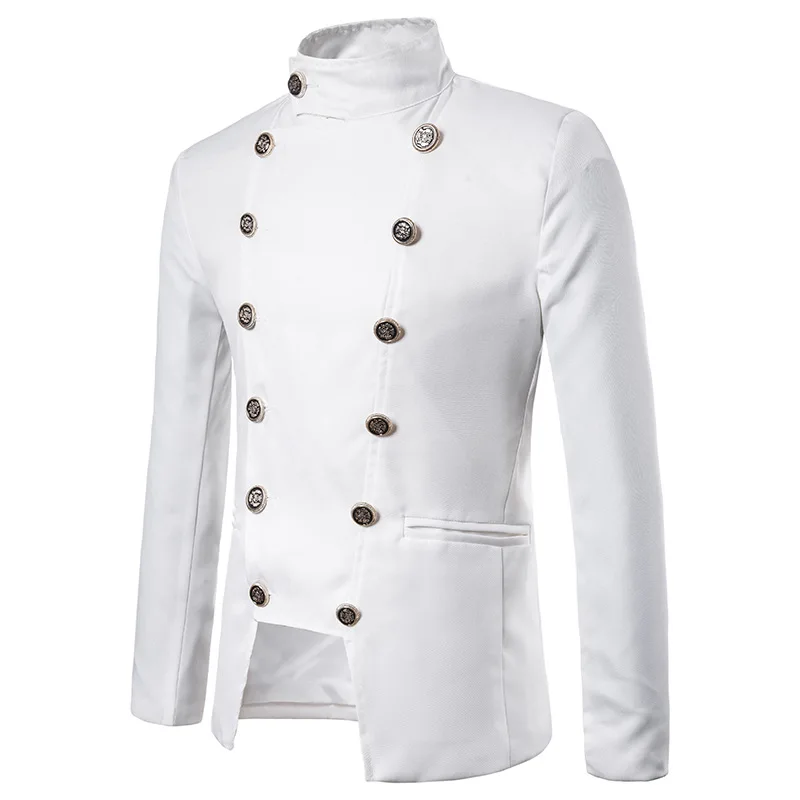 

Mens White Double Breasted Blazer Jacket Slim Fit Stand Collar Blazer Men Daily Business Casual Jacket Male Veste Costume Homme