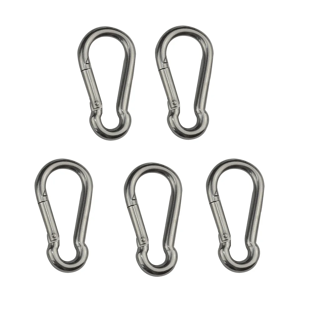 5PCS 304 Stainless Steel Spring Loaded Gate Snap Carabiner Quick Link Lock Ring Hook M5 M6 M7 M8 For Hammock Camping Climbing