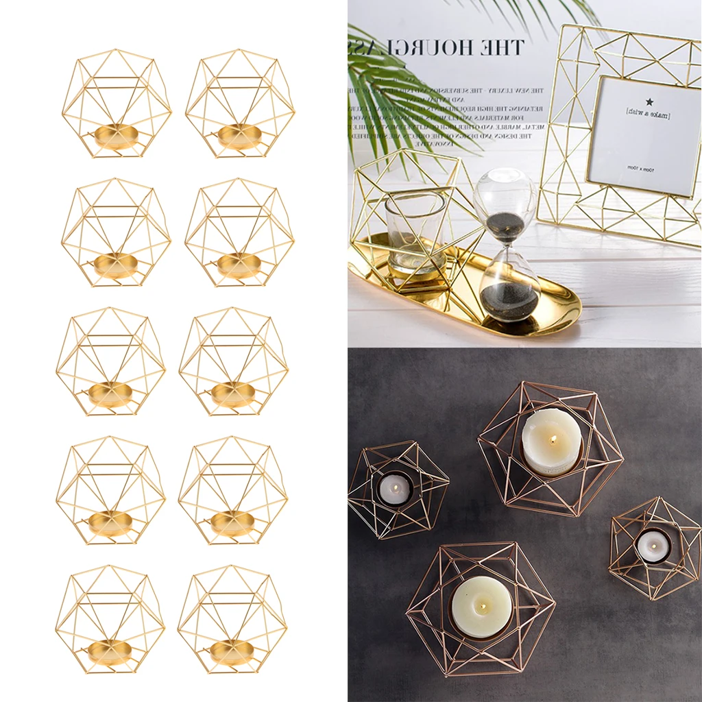 10pcs Geometric Polished Tealight Candle Holder Table Top Centerpiece Weddings Events Parties Dinner Table Decor - Gold image 3