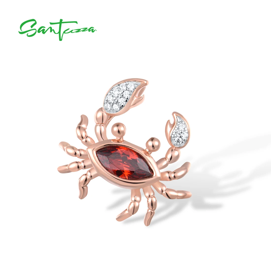 SANTUZZA  Authentic 925 Sterling Silver Pendant for Women Sparkling Garnet White CZ Crab Cancer Pendant Lovely Fine Jewelry