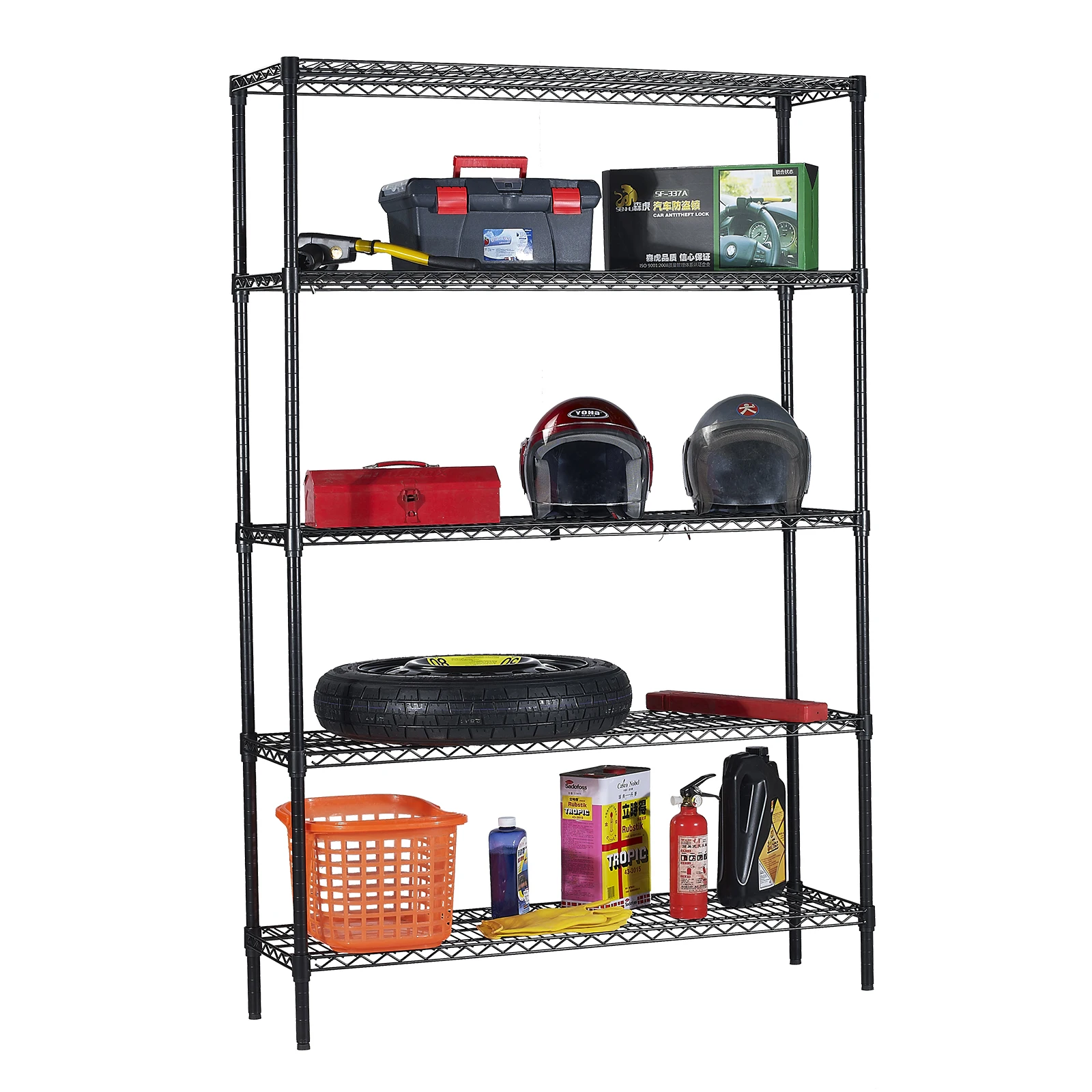 5-Tier Adjustable Heavy-Duty Steel Storage Shelf Rack ​Unit 105x45x180CM Black Powder-Coat Finish[US-Stock]