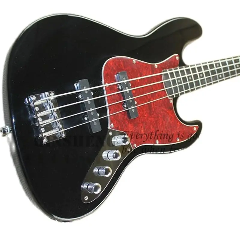 Black bass 4-string electric bass basswood body Maple neck red turtle shell guard plate chrome-plated tuner fixed Active Battery