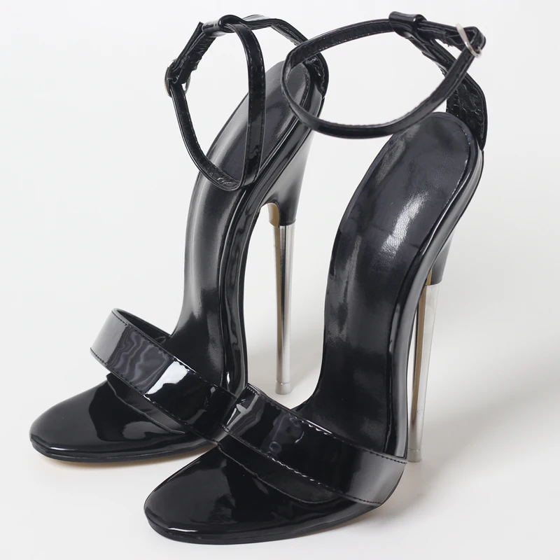 18cm stiletto heel black fetish Metal HIGH HEEL Sandals