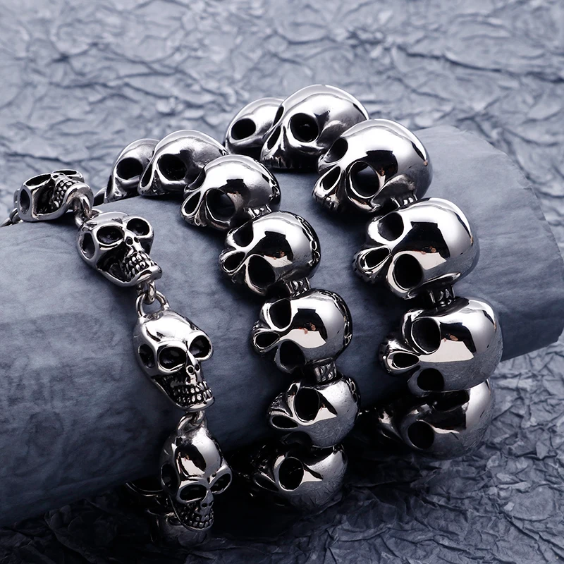 KALEN Punk Lots Of Skull Charm Bracelets Men Stainless Steel Link Chain Masculine Armband Gothic Biker Jewelry 2020