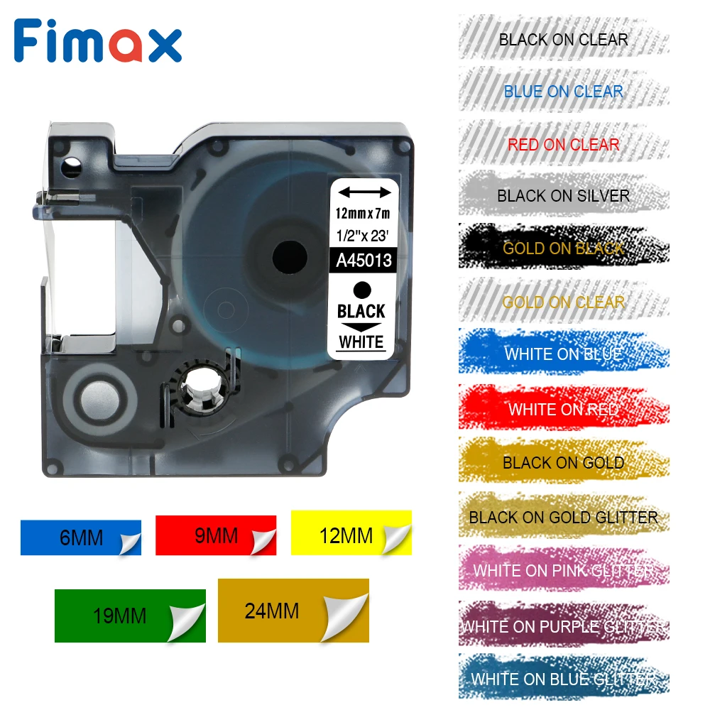 6/9/12/19/24mm*7m Compatible for Dymo 45013 40913 43613 45803 40918 45010 45020  Multi color Label Tapes for Printer LM160 LM28